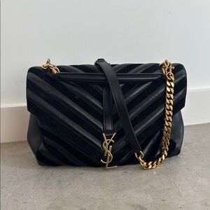 Yves Saint Laurent Black Chevron Quilted Leather Shoulder Bag